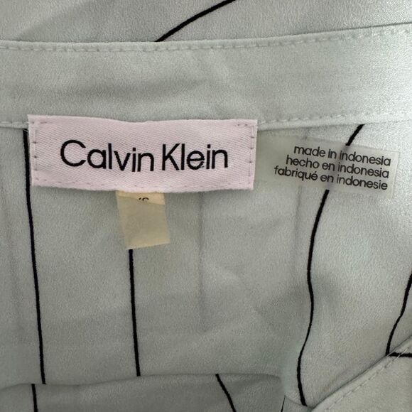 CALVIN KLEIN Printed Logo Long Sleeve Button Down Blouse Mint Green Black NWT XS - Picture 5 of 6